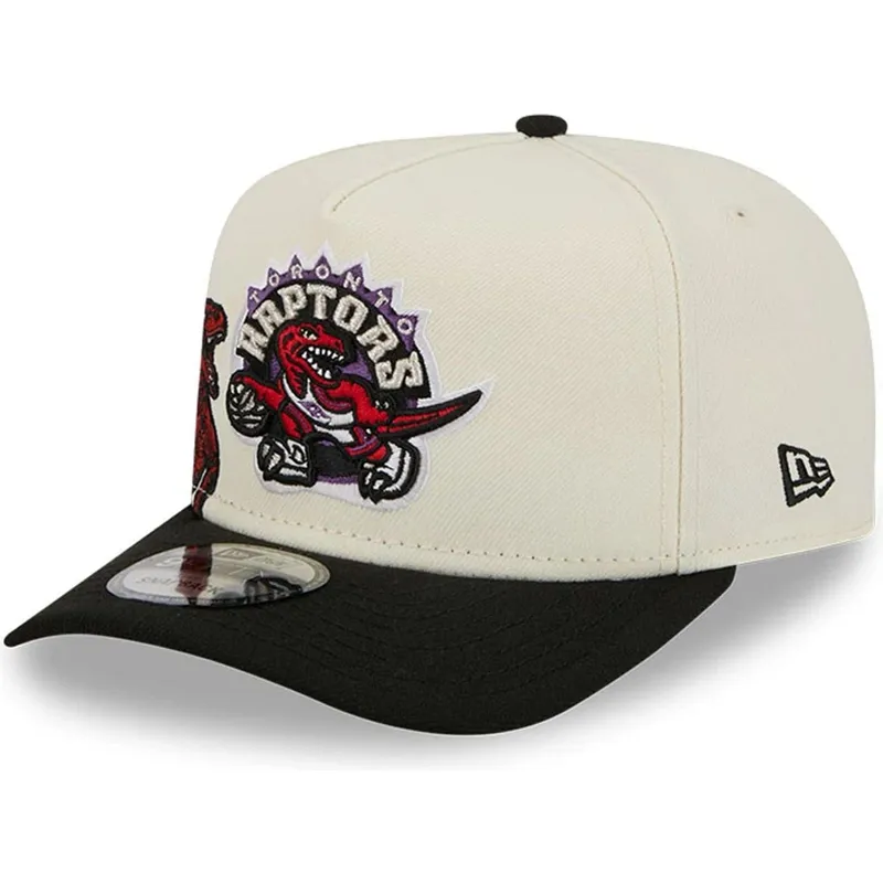 beige-und-schwarze-gebogene-snapback-kappe-9fifty-a-frame-precurved-hardwood-classics-der-toronto-raptors-nba-von-new-era