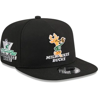 Μαύρο επίπεδο καπέλο snapback 9FIFTY A Frame Hardwood Classics των Milwaukee Bucks NBA από New Era