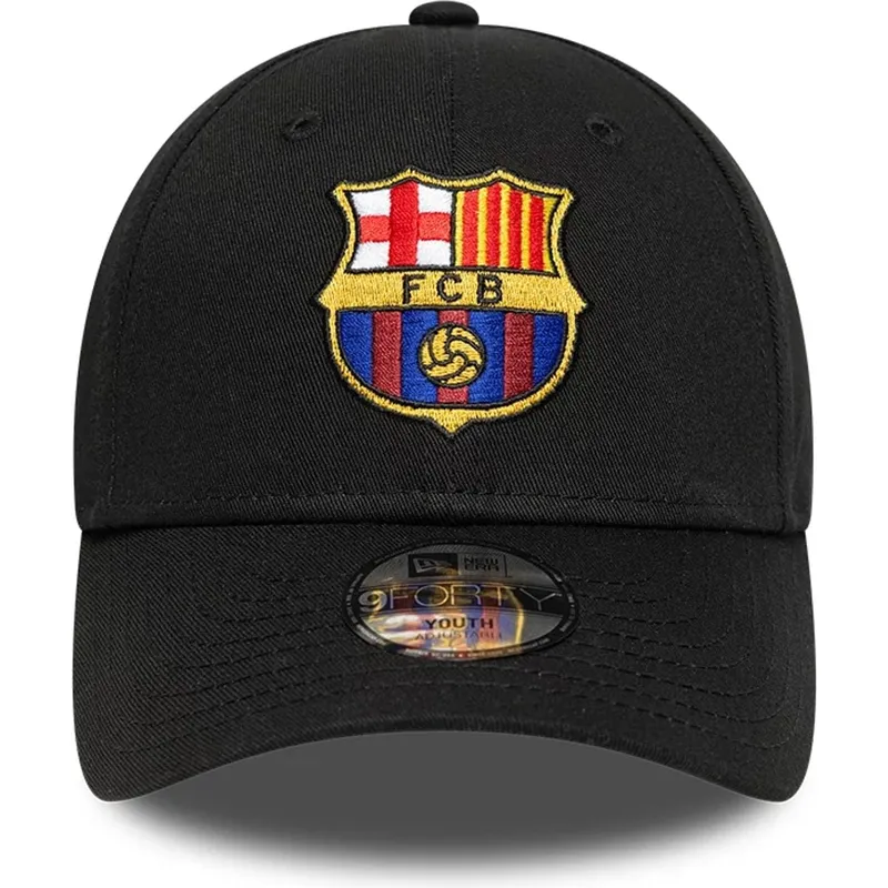 shapka-izvita-cherna-snapbek-za-deca-9forty-ajustable-na-fc-barcelona-laliga-ot-new-era