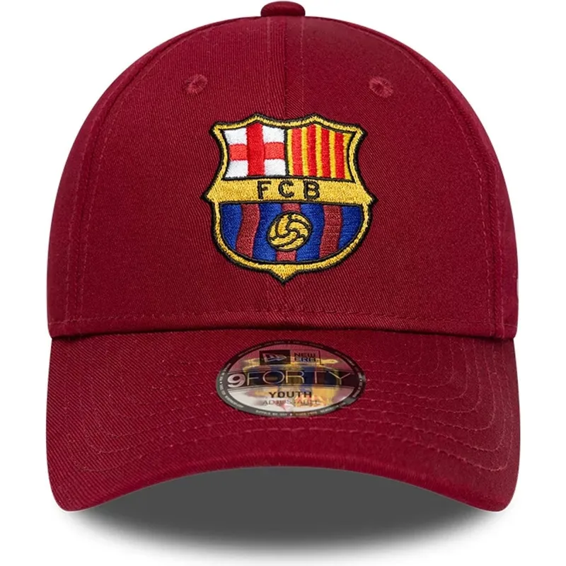 shapka-izvita-chervena-snapbek-za-deca-9forty-ajustable-na-fc-barcelona-laliga-ot-new-era