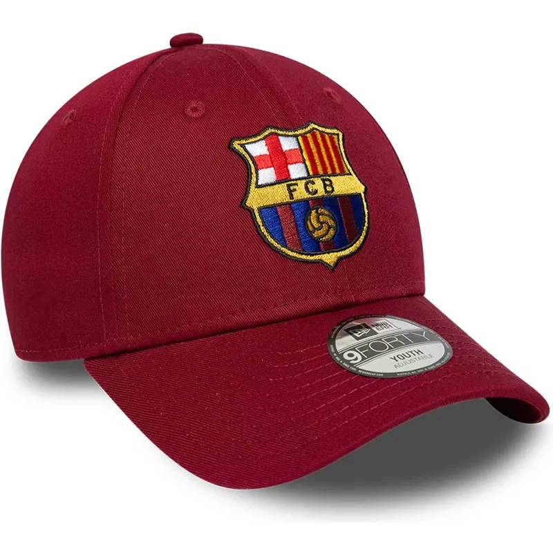 shapka-izvita-chervena-snapbek-za-deca-9forty-ajustable-na-fc-barcelona-laliga-ot-new-era
