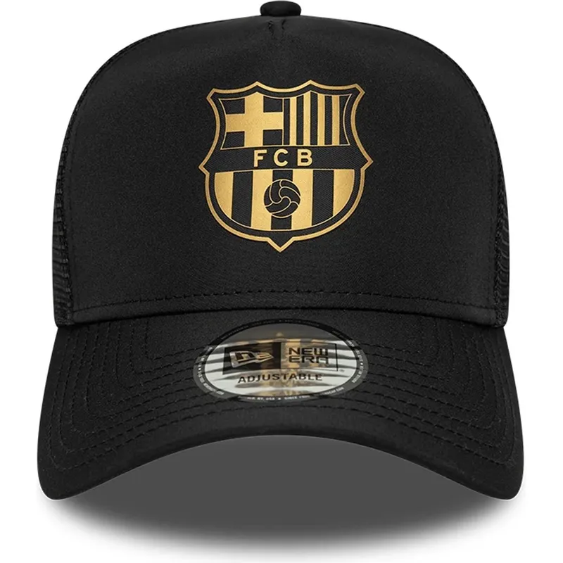 schwarze-fc-barcelona-laliga-a-frame-gold-trucker-kappe-von-new-era