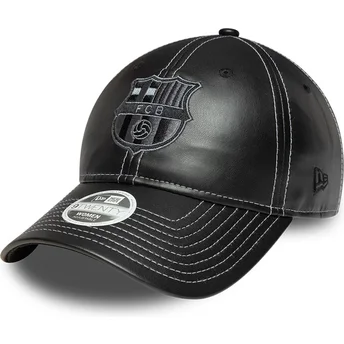 Sort justerbar curved kasket til kvinder fra FC Barcelona LALIGA 9TWENTY PU Leather fra New Era