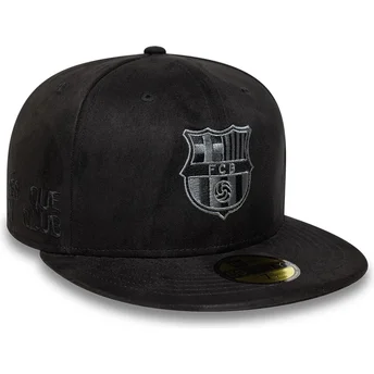 Schwarze, angepasste Flatbrim-Kappe mit schwarzem FC Barcelona LALIGA 59FIFTY Logo Mes Que Un Club von New Era