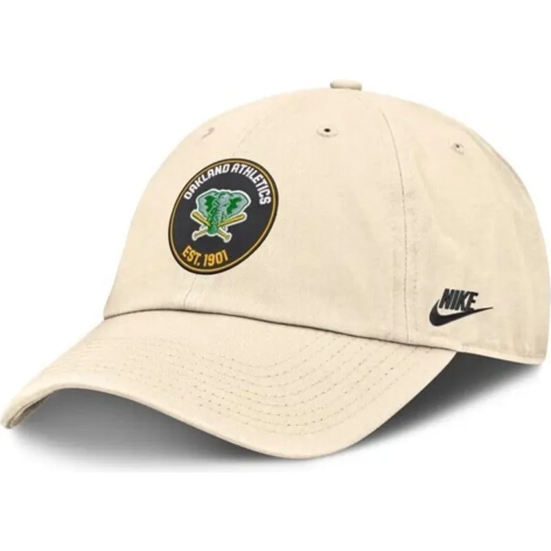 buet-beige-justerbar-kasket-club-unstructured-organic-cotton-fra-oakland-athletics-mlb-fra-nike