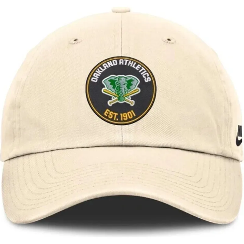 shapka-izvita-bezhov-reguliruema-club-unstructured-organic-cotton-na-oakland-athletics-mlb-ot-nike