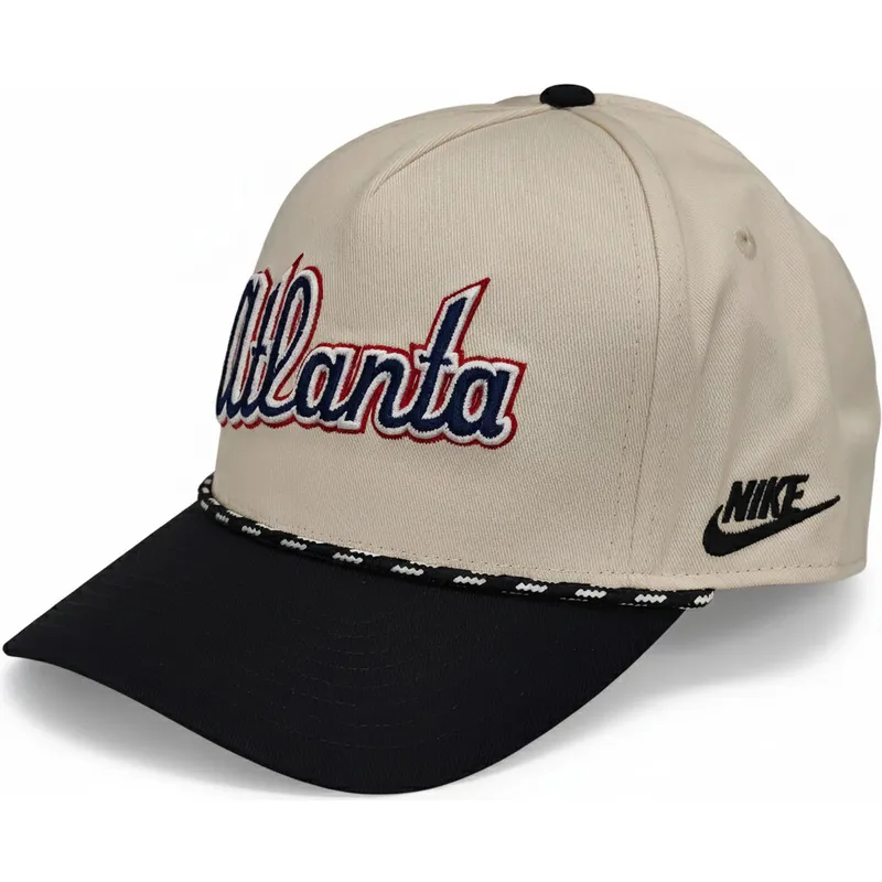 gorra-curva-beige-y-negra-snapback-rise-structured-de-atlanta-braves-mlb-de-nike