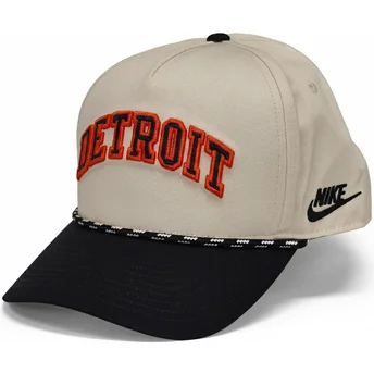 Beige und schwarze Snapback-Kappe Rise Structured der Detroit Tigers MLB von Nike
