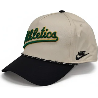 Nike Curved Brim Rise Structured Oakland Athletics MLB Бежова и Черна Шапка с Плоска Козирка