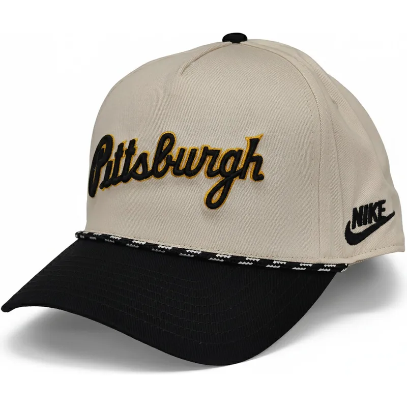 beige-og-sort-buet-kasket-snapback-rise-structured-fra-pittsburgh-pirates-mlb-fra-nike