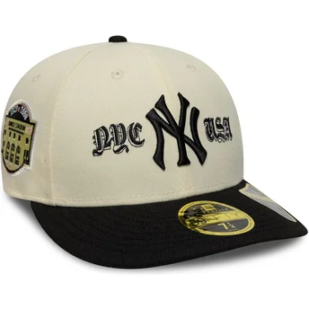Buet beige og sort fitted kasket 59FIFTY Low Profile Precurved Coops fra New York Yankees MLB fra New Era