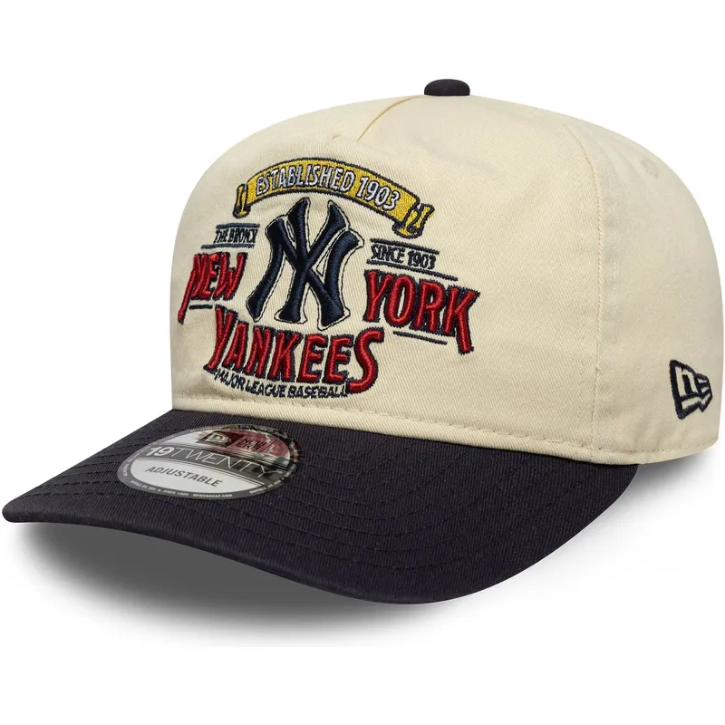 beige-und-marineblaue-verstellbare-curved-cap-19twenty-washed-graphic-der-new-york-yankees-mlb-von-new-era