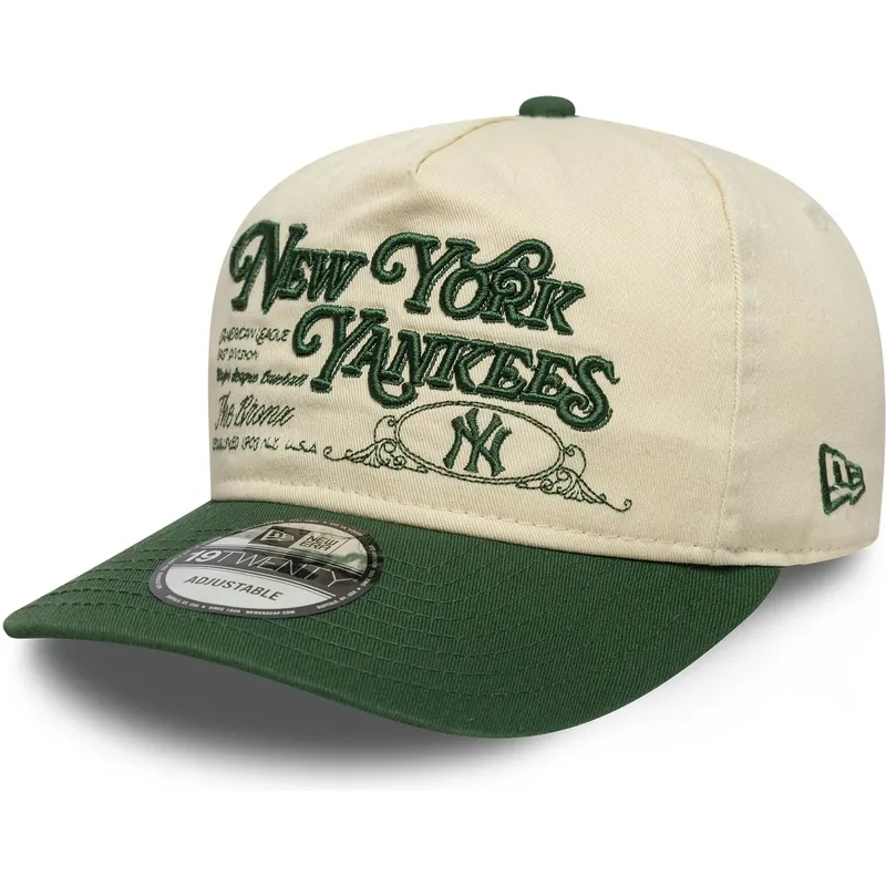 buet-beige-og-gron-justerbar-kasket-19twenty-washed-graphic-fra-new-york-yankees-mlb-fra-new-era