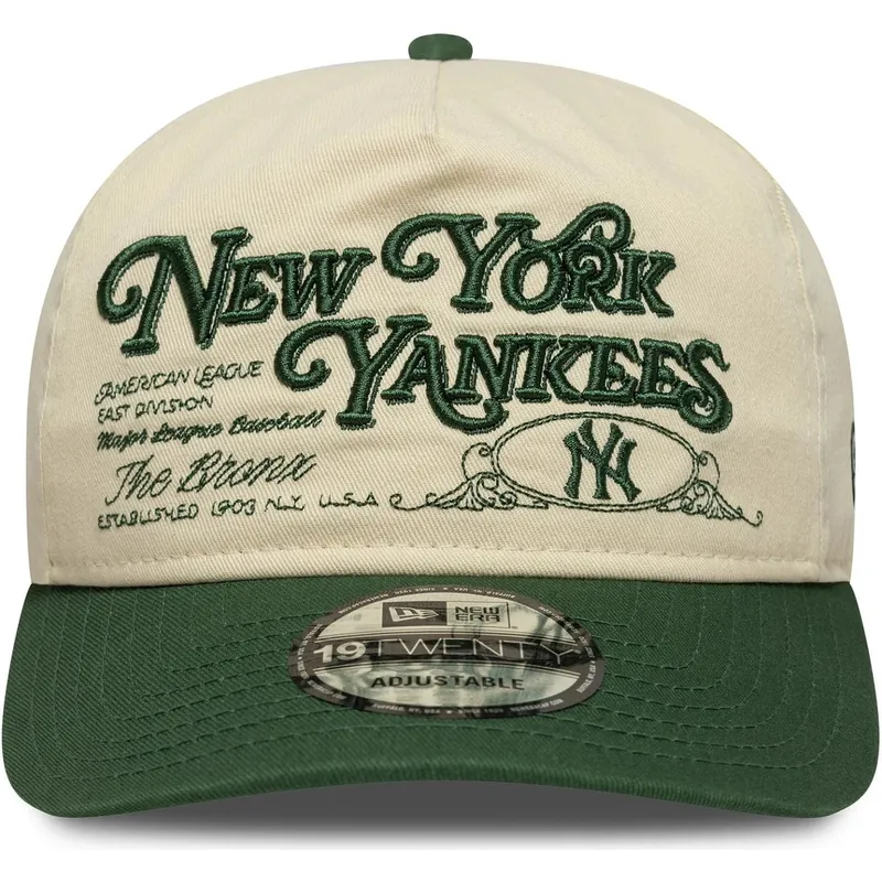 buet-beige-og-gron-justerbar-kasket-19twenty-washed-graphic-fra-new-york-yankees-mlb-fra-new-era