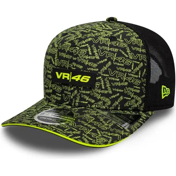 Casquette trucker noire et jaune 9SEVENTY Stretch Snap All Over Print Valentino Rossi VR46 MotoGP New Era