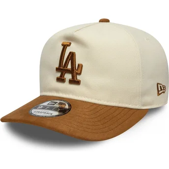 New Era Curved Brim 9FIFTY A Frame Suede Visor Los Angeles Dodgers MLB Beige and Brown Adjustable Cap