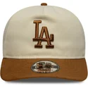 casquette-courbee-beige-et-marron-ajustable-9fifty-a-frame-suede-visor-los-angeles-dodgers-mlb-new-era
