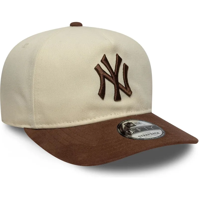 buet-beige-og-brun-justerbar-kasket-9fifty-a-frame-suede-visor-fra-new-york-yankees-mlb-fra-new-era