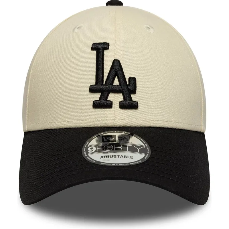 casquette-courbee-beige-et-noire-ajustable-9forty-colour-block-los-angeles-dodgers-mlb-new-era