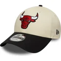 new-era-izvita-kozirka-9forty-colour-block-chicago-bulls-nba-bezhova-i-cherna-reguliruema-shapka