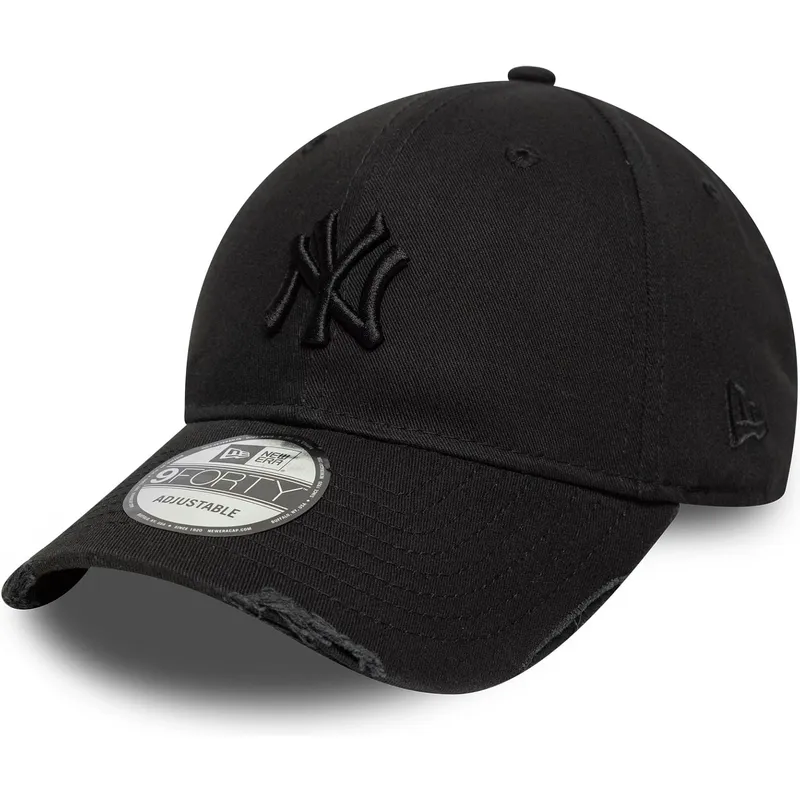 sort-justerbar-curved-kasket-med-sort-logo-9forty-wash-distress-fra-new-york-yankees-mlb-fra-new-era