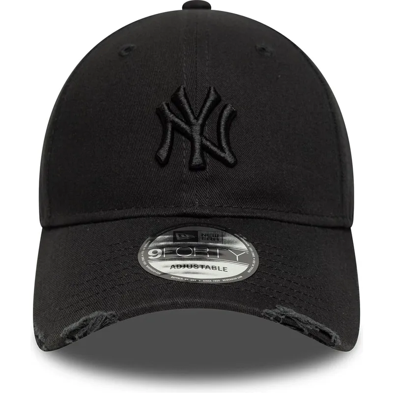 sort-justerbar-curved-kasket-med-sort-logo-9forty-wash-distress-fra-new-york-yankees-mlb-fra-new-era