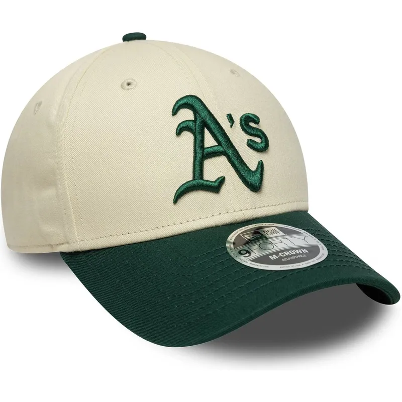 casquette-courbee-beige-et-verte-snapback-9forty-m-crown-oakland-athletics-mlb-new-era