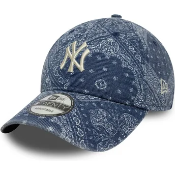 Blå justerbar buet kasket 9TWENTY Washed Paisley fra New York Yankees MLB fra New Era