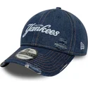 justerbar-bla-buet-kasket-9twenty-denim-distress-fra-new-york-yankees-mlb-fra-new-era