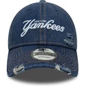 casquette-courbee-bleue-ajustable-9twenty-denim-distress-new-york-yankees-mlb-new-era