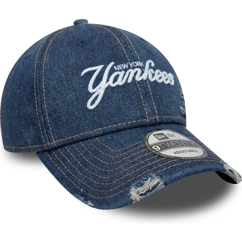 shapka-izvita-sinya-reguliruem-9twenty-denim-distress-na-new-york-yankees-mlb-ot-new-era