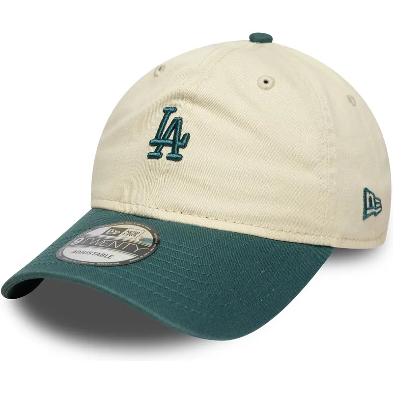 beige-und-grune-verstellbare-curved-cap-9twenty-mini-washed-der-los-angeles-dodgers-mlb-von-new-era