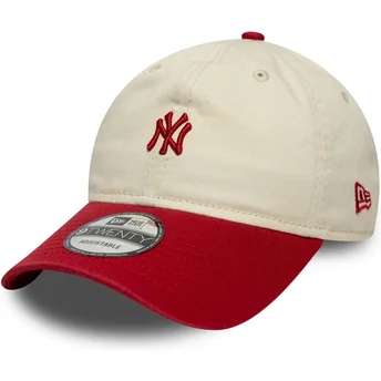 New Era Curved Brim 9TWENTY Mini Washed New York Yankees MLB Бежова и Червена Регулируема Шапка