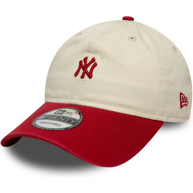 new-era-curved-brim-9twenty-mini-washed-new-york-yankees-mlb-beige-and-red-adjustable-cap