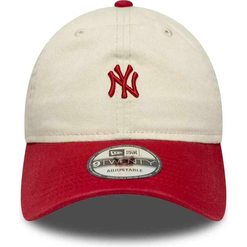 new-era-curved-brim-9twenty-mini-washed-new-york-yankees-mlb-beige-and-red-adjustable-cap