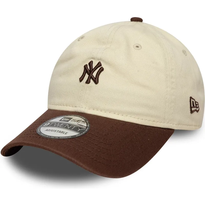 casquette-courbee-beige-et-marron-ajustable-9twenty-mini-washed-new-york-yankees-mlb-new-era