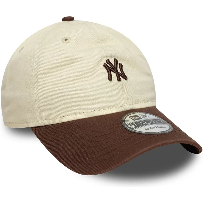 gebogene-beige-und-braune-verstellbare-kappe-9twenty-mini-washed-der-new-york-yankees-mlb-von-new-era