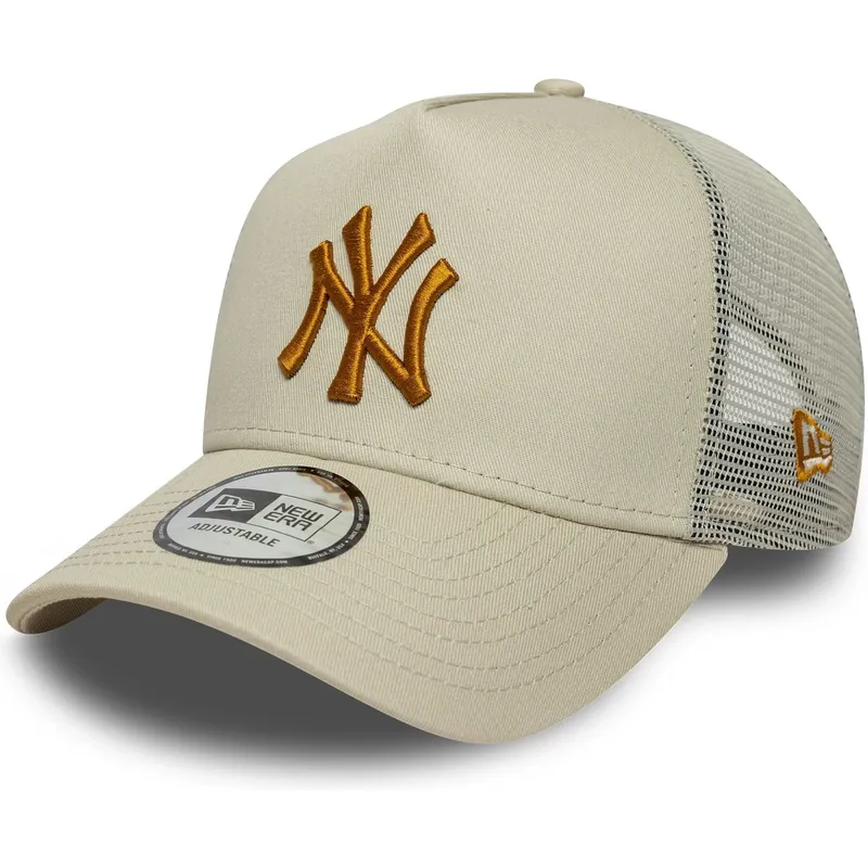 shapka-izvita-traker-bezhov-snapbek-a-frame-league-essential-na-new-york-yankees-mlb-ot-new-era