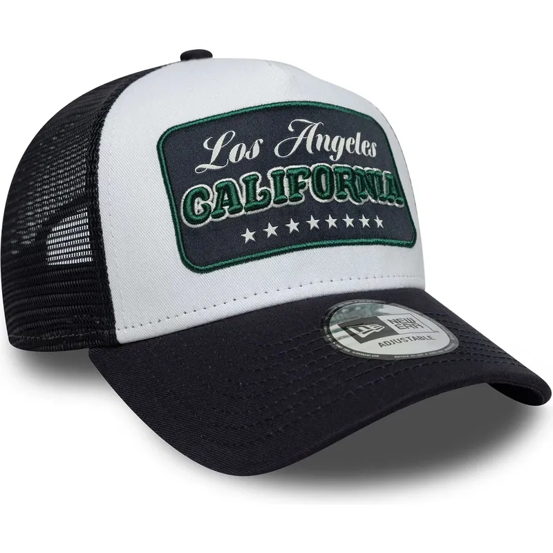casquette-trucker-blanche-et-bleue-marine-a-frame-location-los-angeles-villes-et-plages-california-new-era