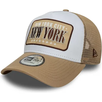 Шапка извита шапка тракер кафяв снапбек A Frame Location на New York Ciudades Playas от New Era