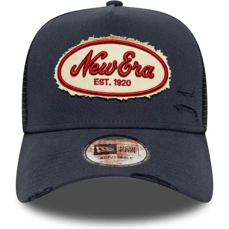 trucker-cap-marineblau-a-frame-oval-canvas-distress-von-new-era