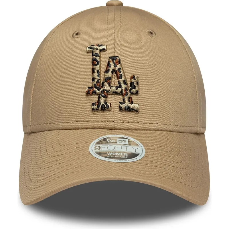 casquette-courbee-marron-ajustable-con-logo-leopard-pour-femme-9forty-animal-infill-los-angeles-dodgers-mlb-new-era