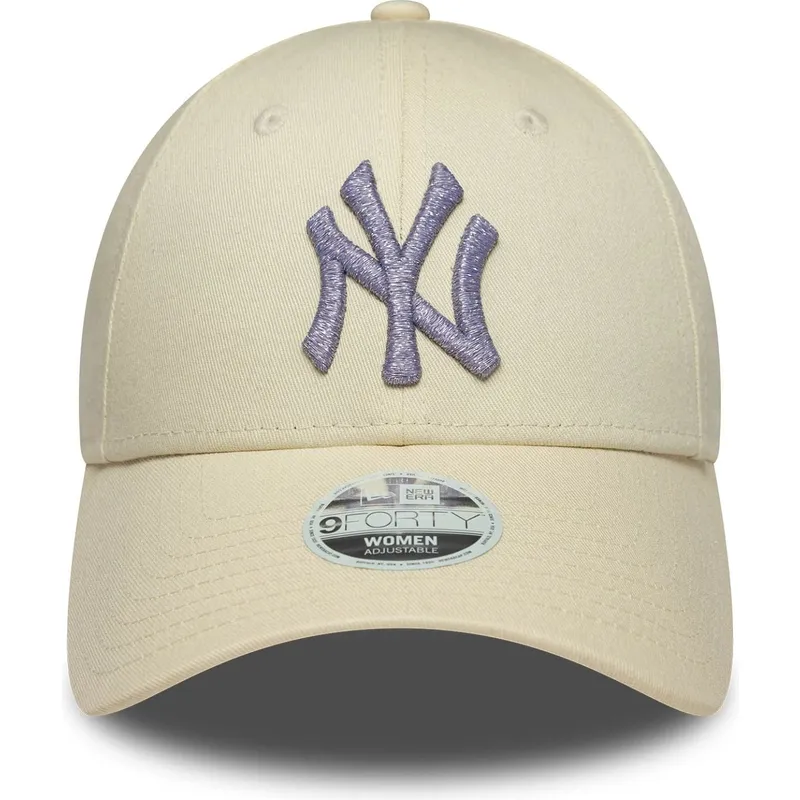 new-era-curved-brim-damska-lilavo-logo-9forty-metallic-logo-new-york-yankees-mlb-bezhova-reguliruema-shapka