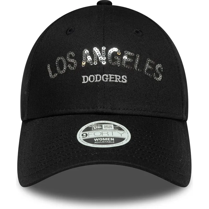 sort-justerbar-curved-kasket-til-kvinder-9forty-sequin-wordmark-fra-los-angeles-dodgers-mlb-fra-new-era