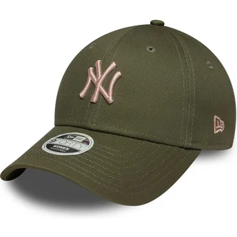 Grüne verstellbare Curved Cap mit rosa Logo für Damen 9FORTY League Essential Midi der New York Yankees MLB von New Era