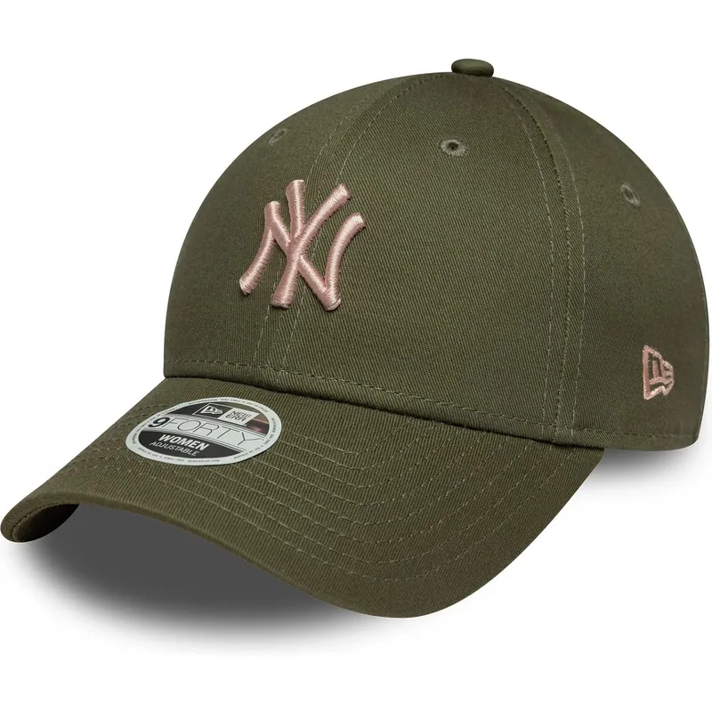 gron-justerbar-curved-kasket-med-lyserodt-logo-til-kvinder-9forty-league-essential-midi-fra-new-york-yankees-mlb-fra-new-era