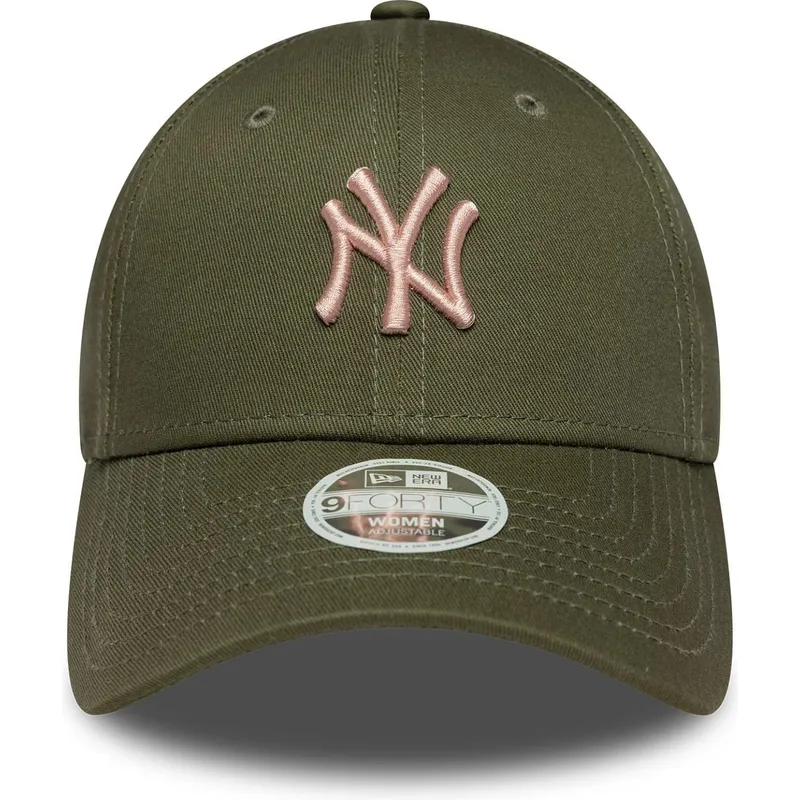 gron-justerbar-curved-kasket-med-lyserodt-logo-til-kvinder-9forty-league-essential-midi-fra-new-york-yankees-mlb-fra-new-era