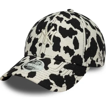 Schwarze und weiße verstellbare Curved Cap für Damen 9FORTY Cow Midi der New York Yankees MLB von New Era