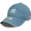 casquette-courbee-bleue-ajustable-pour-femme-9twenty-denim-stitch-new-york-yankees-mlb-new-era