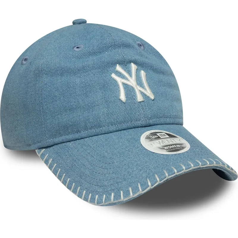 justerbar-bla-buet-kasket-til-kvinder-9twenty-denim-stitch-fra-new-york-yankees-mlb-fra-new-era
